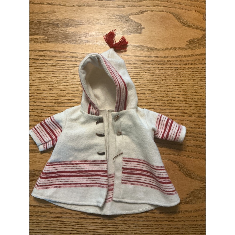 Vintage Red White Striped Doll Hooded Coat with Tassel Toggles fits 18in Dolls